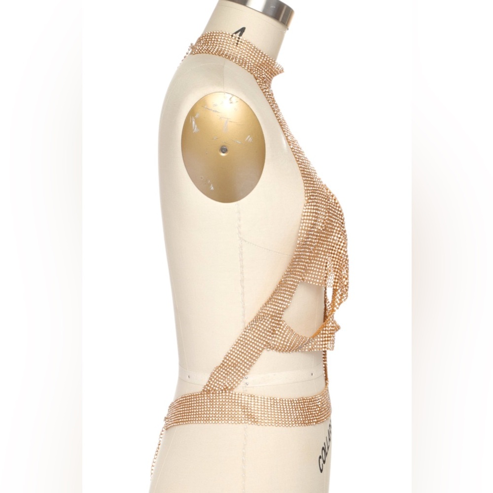 Glamorous Gold Rhinestone Mesh Statement Body Chain - Picture 4 of 5